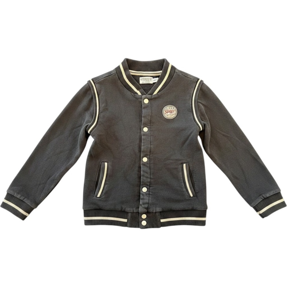 Dirkje Boys Charcoal Gray Varsity Jacket State‎ Sport Snap Front Sweatshirt 3Y